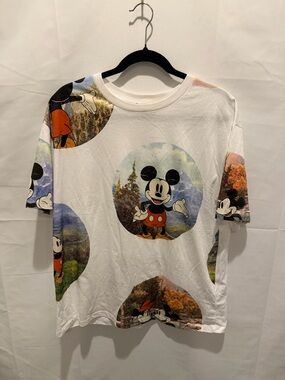 Zara White Disney Mickey Mouse Yellow Tag Graphic Tee size M.Disney,vacation